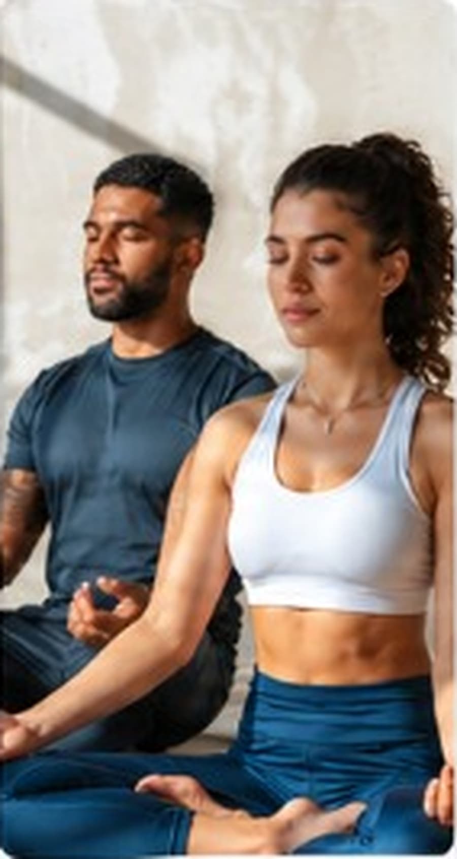 Clients taking part in a guided fitness and meditation session